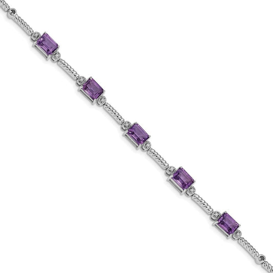 Sterling Silver Rhodium-plated Amethyst & Diamond Tennis Bracelet QX947AM