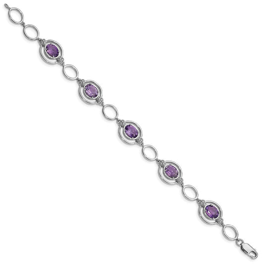 Sterling Silver Rhodium-plated Amethyst Open Link Bracelet QX949AM