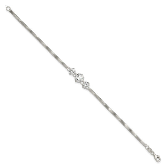 Sterling Silver CZ 7.5in 3-stone Bracelet QX958CZ