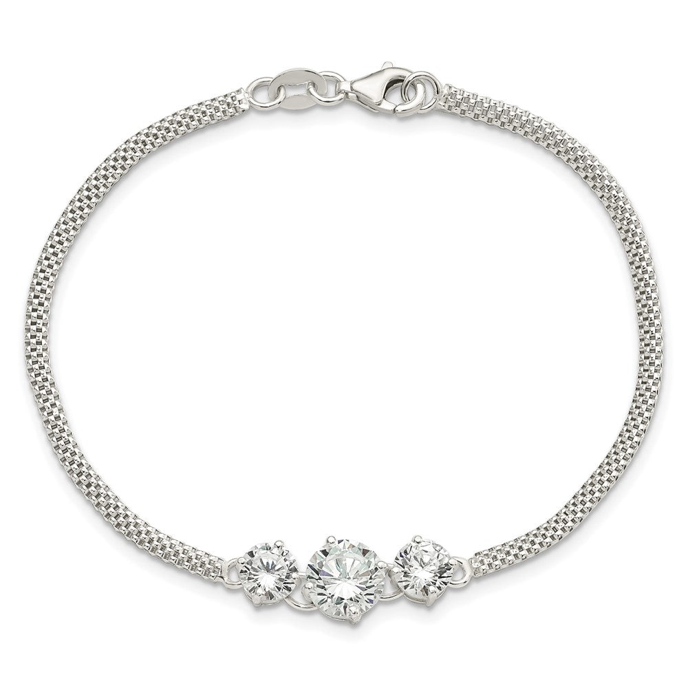 Sterling Silver CZ 7.5in 3-stone Bracelet QX958CZ