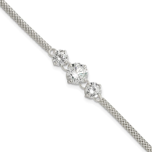 Sterling Silver CZ 7.5in 3-stone Bracelet QX958CZ