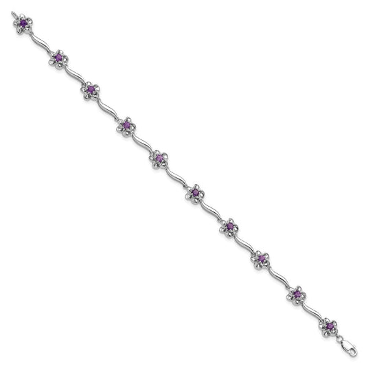 Sterling Silver Rhodium-plated Floral Amethyst Bracelet QX980AM