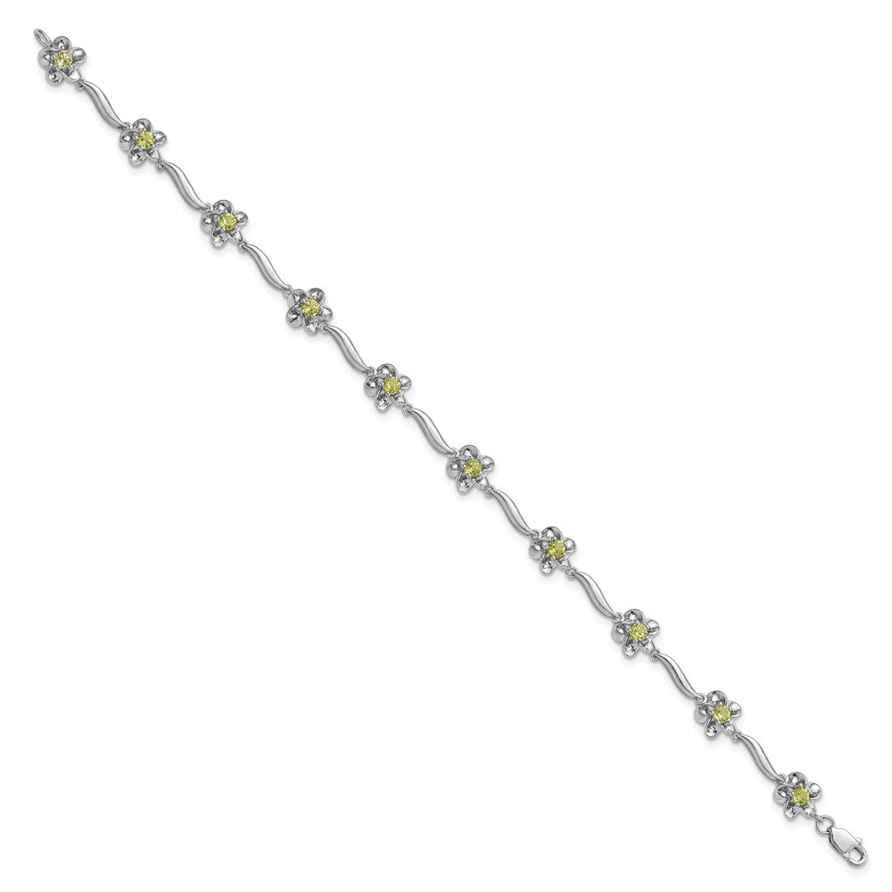 Sterling Silver Rhodium-plated Floral Peridot Bracelet QX982PE