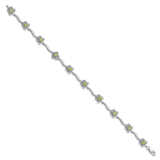 Sterling Silver Rhodium-plated Floral Peridot Bracelet QX982PE