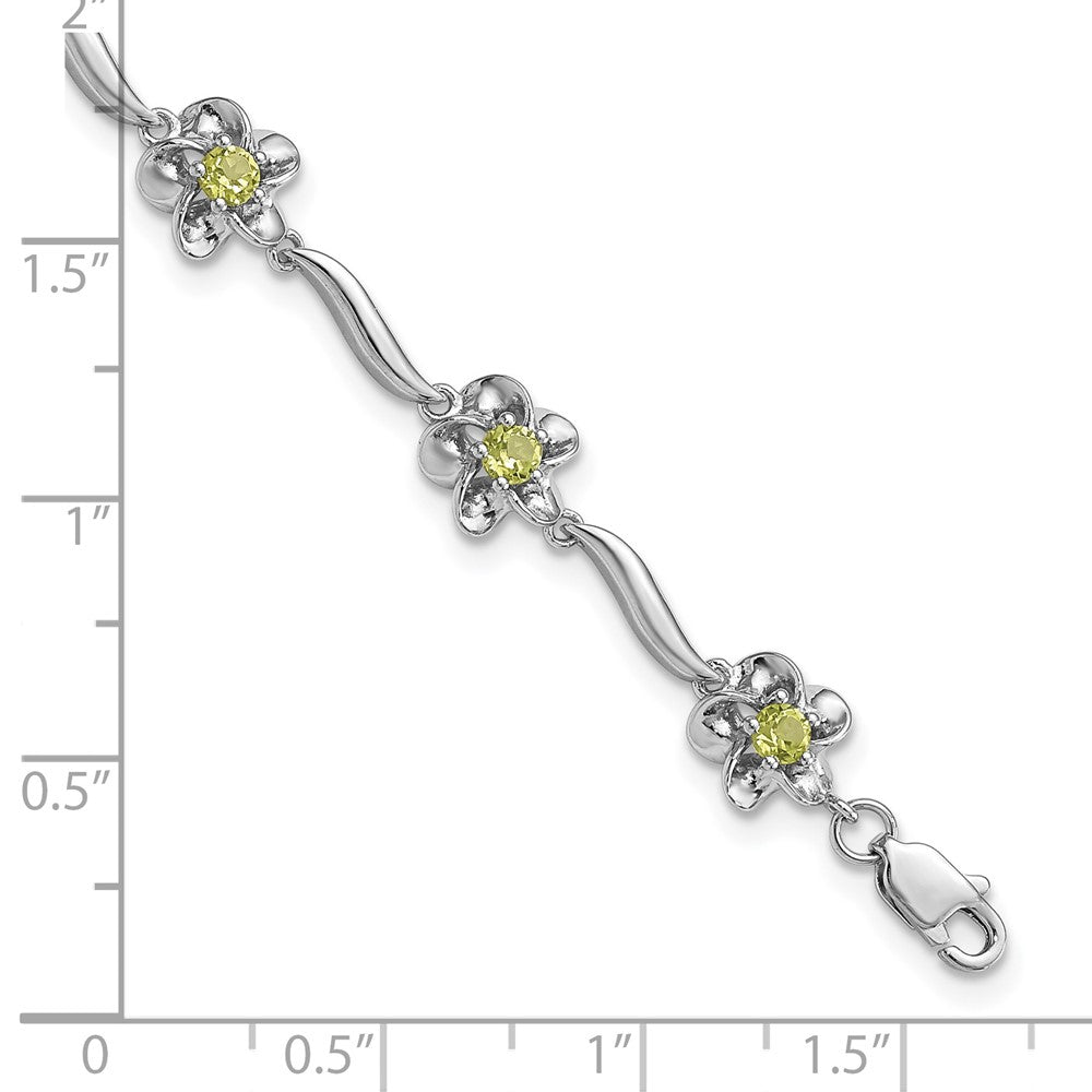 Sterling Silver Rhodium-plated Floral Peridot Bracelet QX982PE