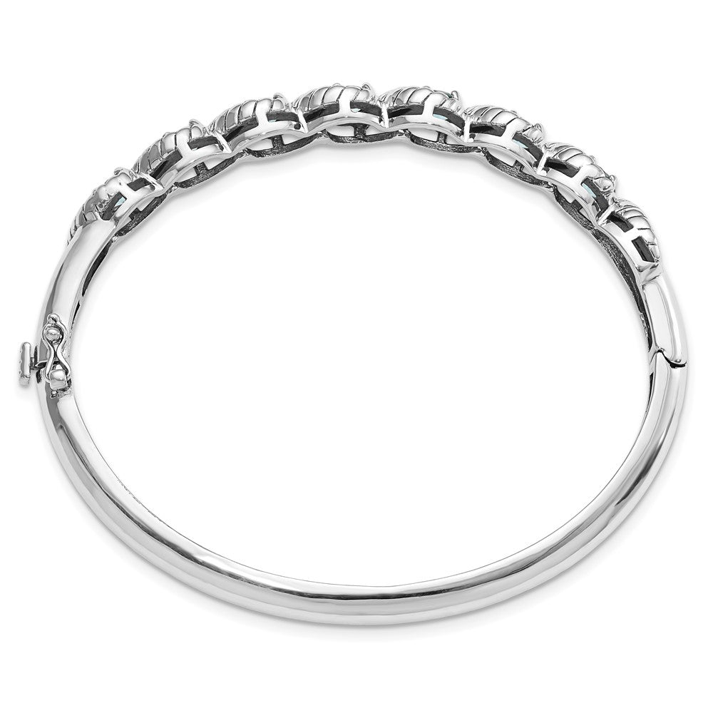 Sterling Silver Rhodium-plated Light Swiss Blue Topaz Hinged Bangle QX985BT