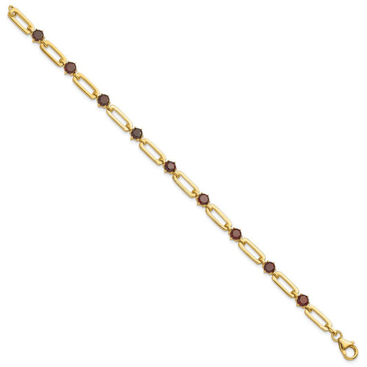 Sterling Silver Gold-tone 5mm 4.05GA Garnet Paperclip Chain Bracelet QX993GA