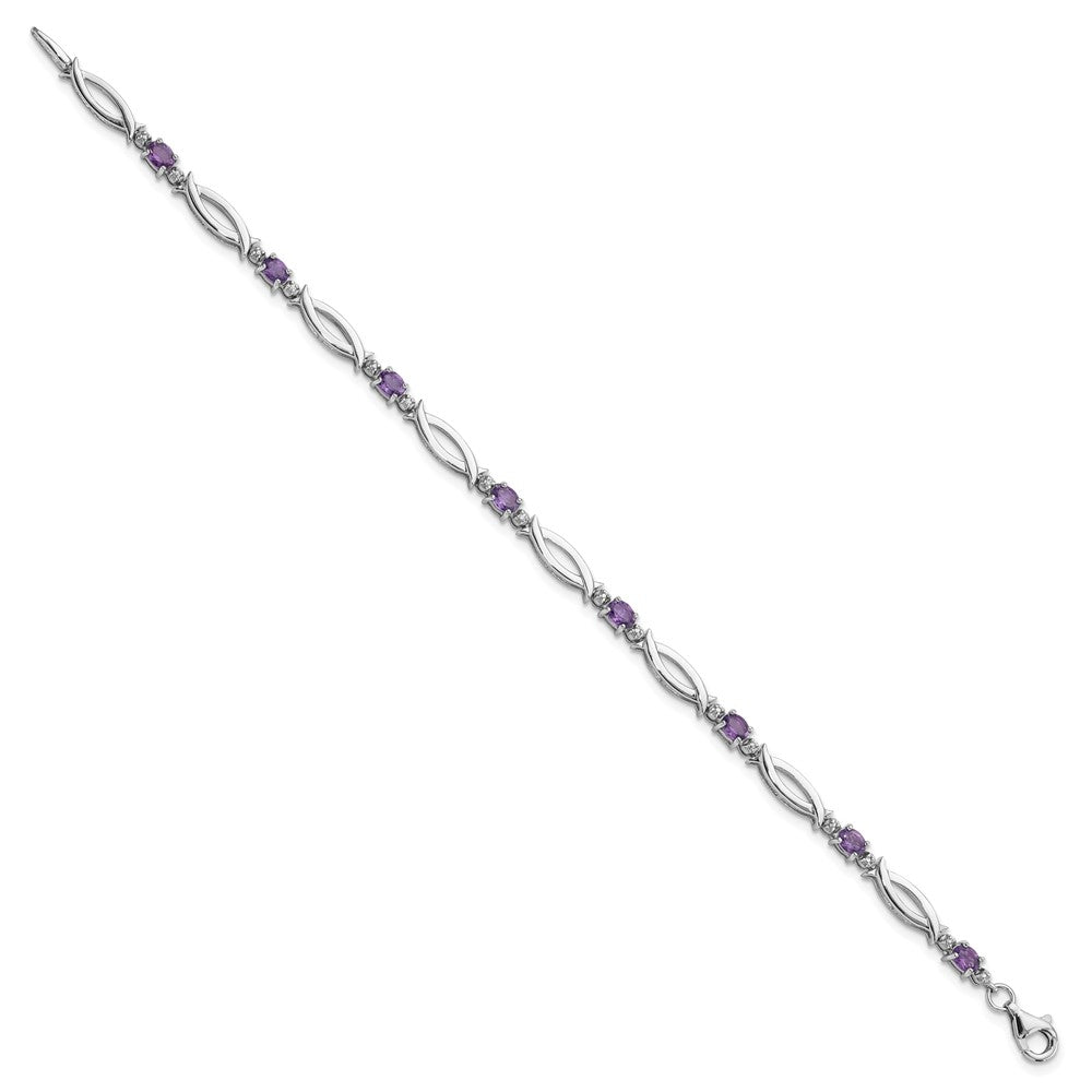 Sterling Silver Rhodium-plated Amethyst and Diamond 7.25in Bracelet QX994AM