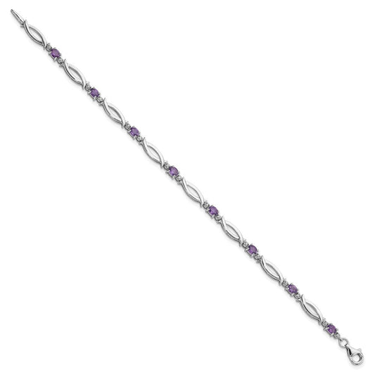 Sterling Silver Rhodium-plated Amethyst and Diamond 7.25in Bracelet QX994AM