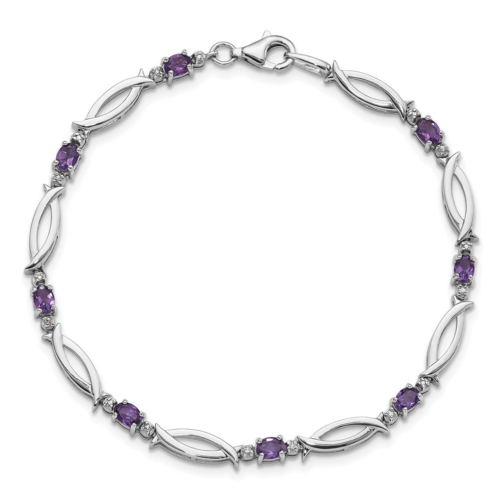 Sterling Silver Rhodium-plated Amethyst and Diamond 7.25in Bracelet QX994AM
