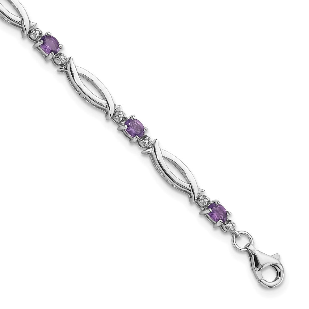 Sterling Silver Rhodium-plated Amethyst and Diamond 7.25in Bracelet QX994AM