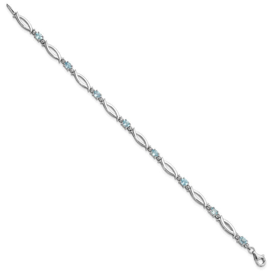 SS Rhodium-plated Light Swiss Blue Topaz and Diamond Bracelet QX994BT