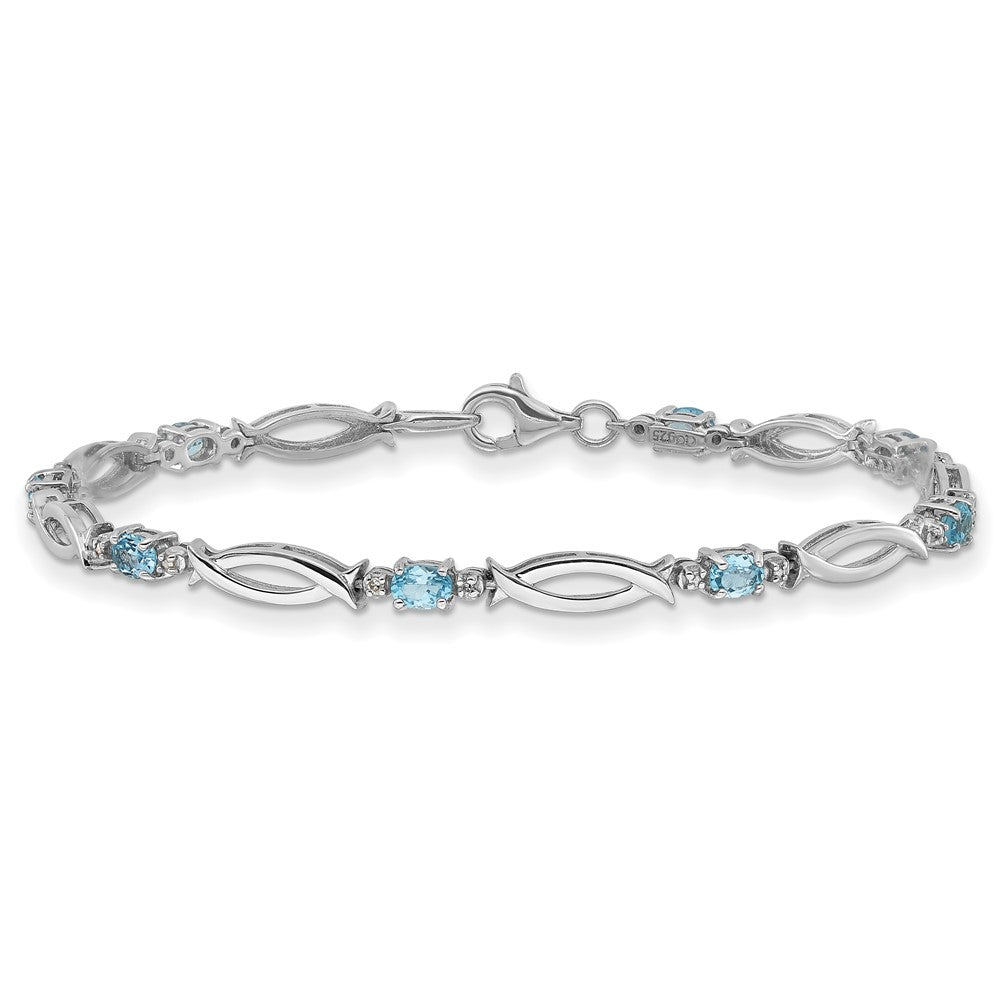 SS Rhodium-plated Light Swiss Blue Topaz and Diamond Bracelet QX994BT