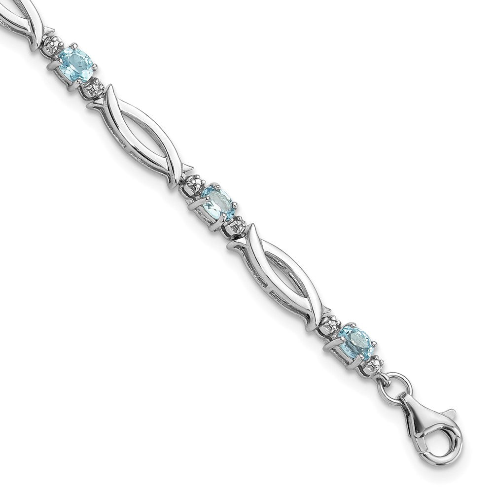 SS Rhodium-plated Light Swiss Blue Topaz and Diamond Bracelet QX994BT