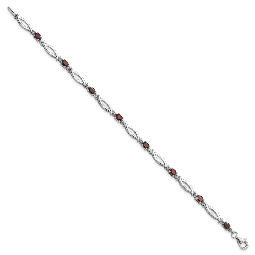 Sterling Silver Rhodium-plated Garnet and Diamond 7.25in Bracelet QX994GA