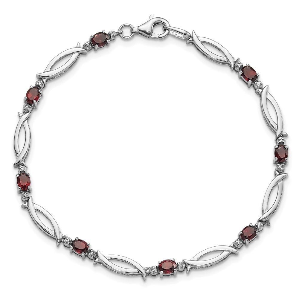 Sterling Silver Rhodium-plated Garnet and Diamond 7.25in Bracelet QX994GA