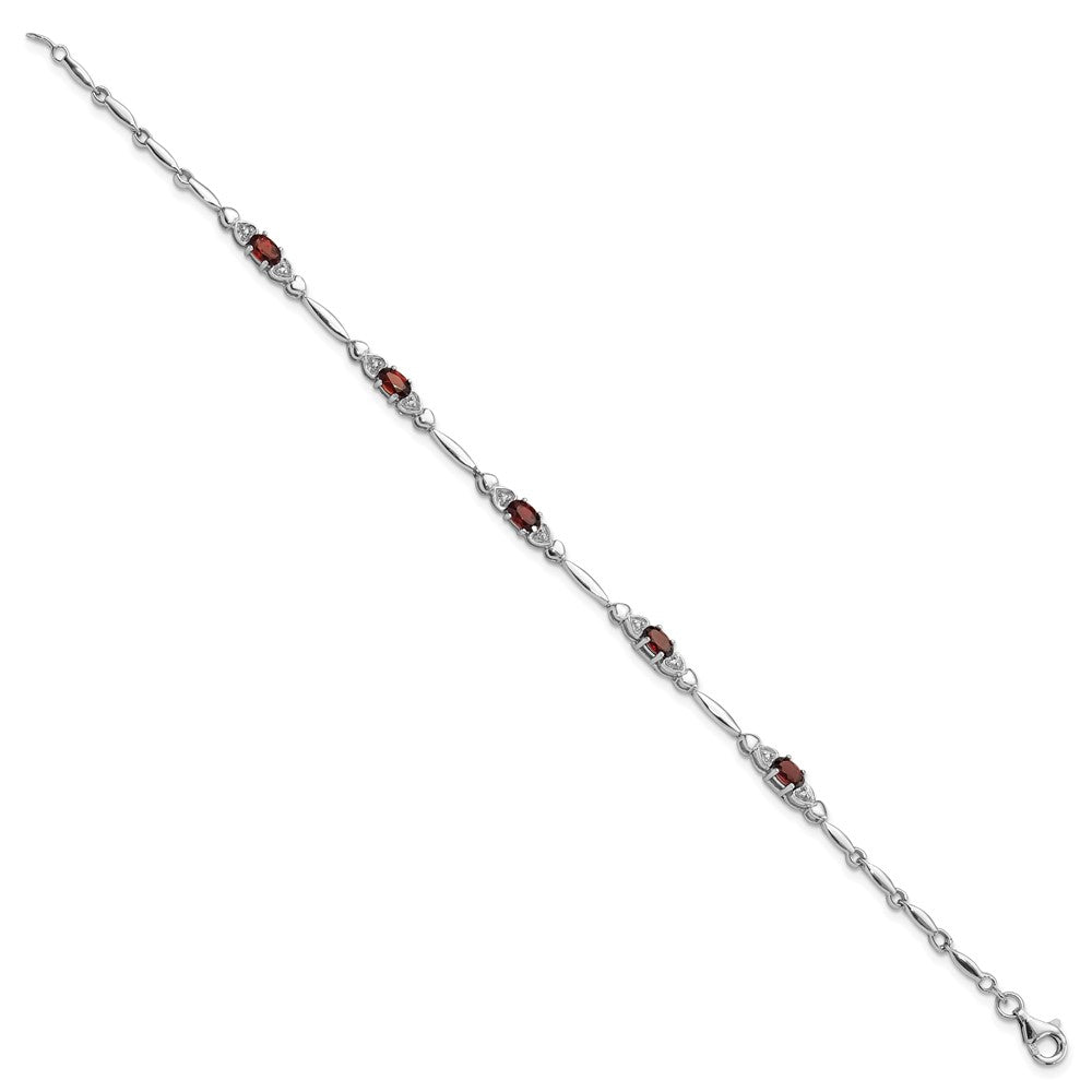 Sterling Silver Rhodium-plated Garnet and Diamond Heart 7.5in Bracelet QX995GA
