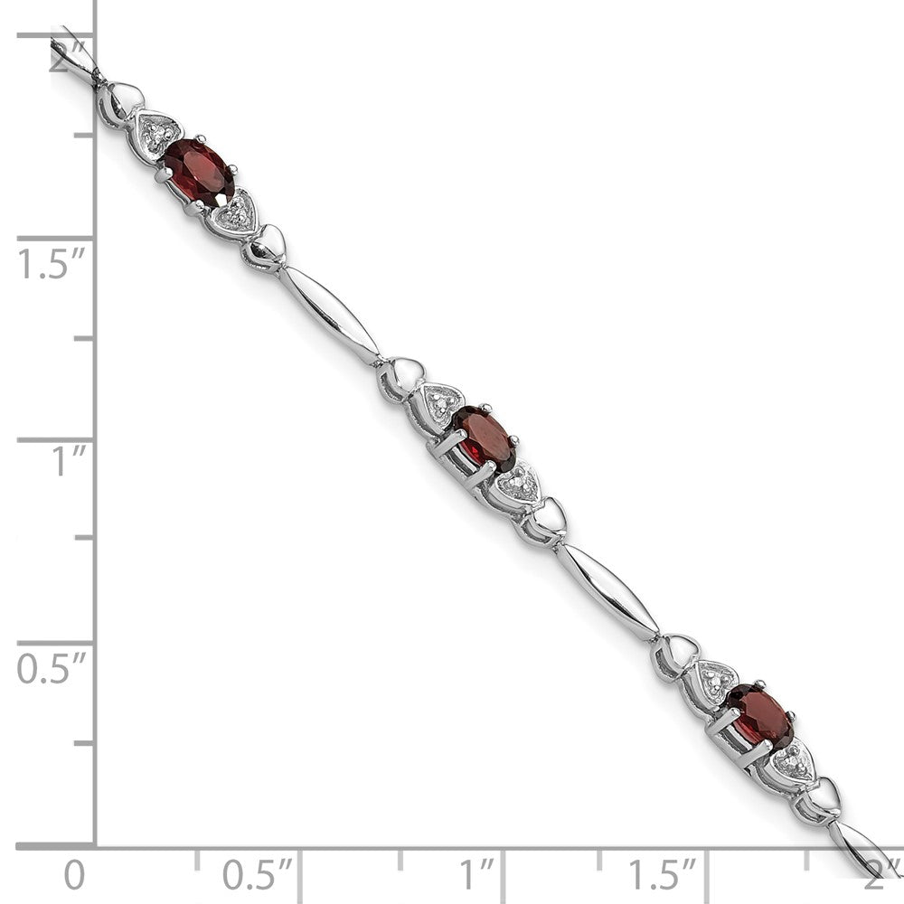 Sterling Silver Rhodium-plated Garnet and Diamond Heart 7.5in Bracelet QX995GA