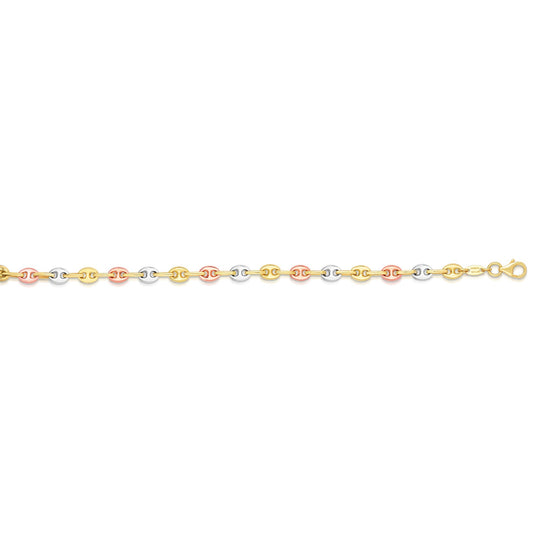 14K Tri-color Gold Puffed Mariner Link Necklace