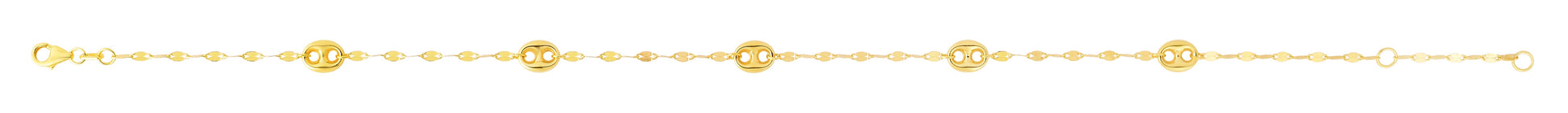 Royal Chain 14K Gold Mirror Chain and Puffed Mariner Station Anklet RC12819