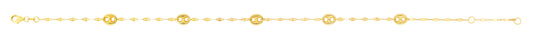 Royal Chain 14K Gold Mirror Chain and Puffed Mariner Station Anklet RC12819