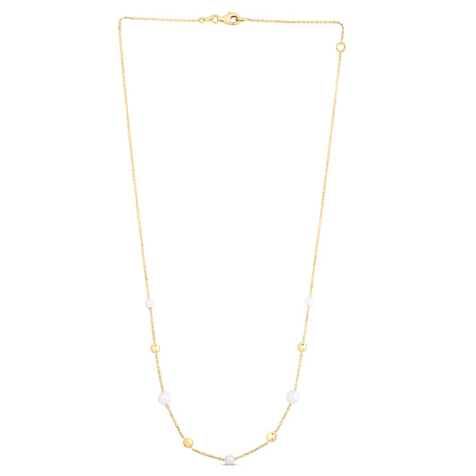 Royal Chain 14K Gold & Pearl Bead Tin-Cup Necklace RC12851
