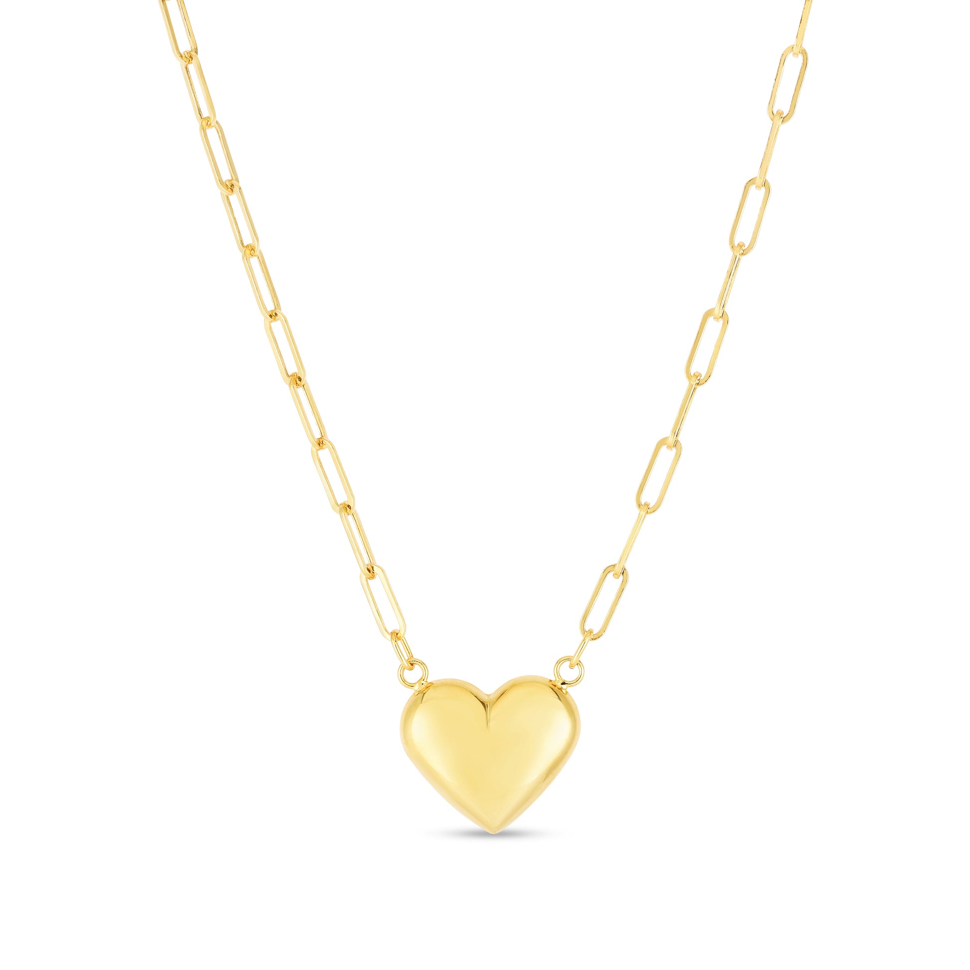 Royal Chain 14K Puffed Heart Paperclip Necklace RC13649