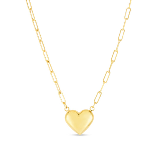 Royal Chain 14K Puffed Heart Paperclip Necklace RC13649