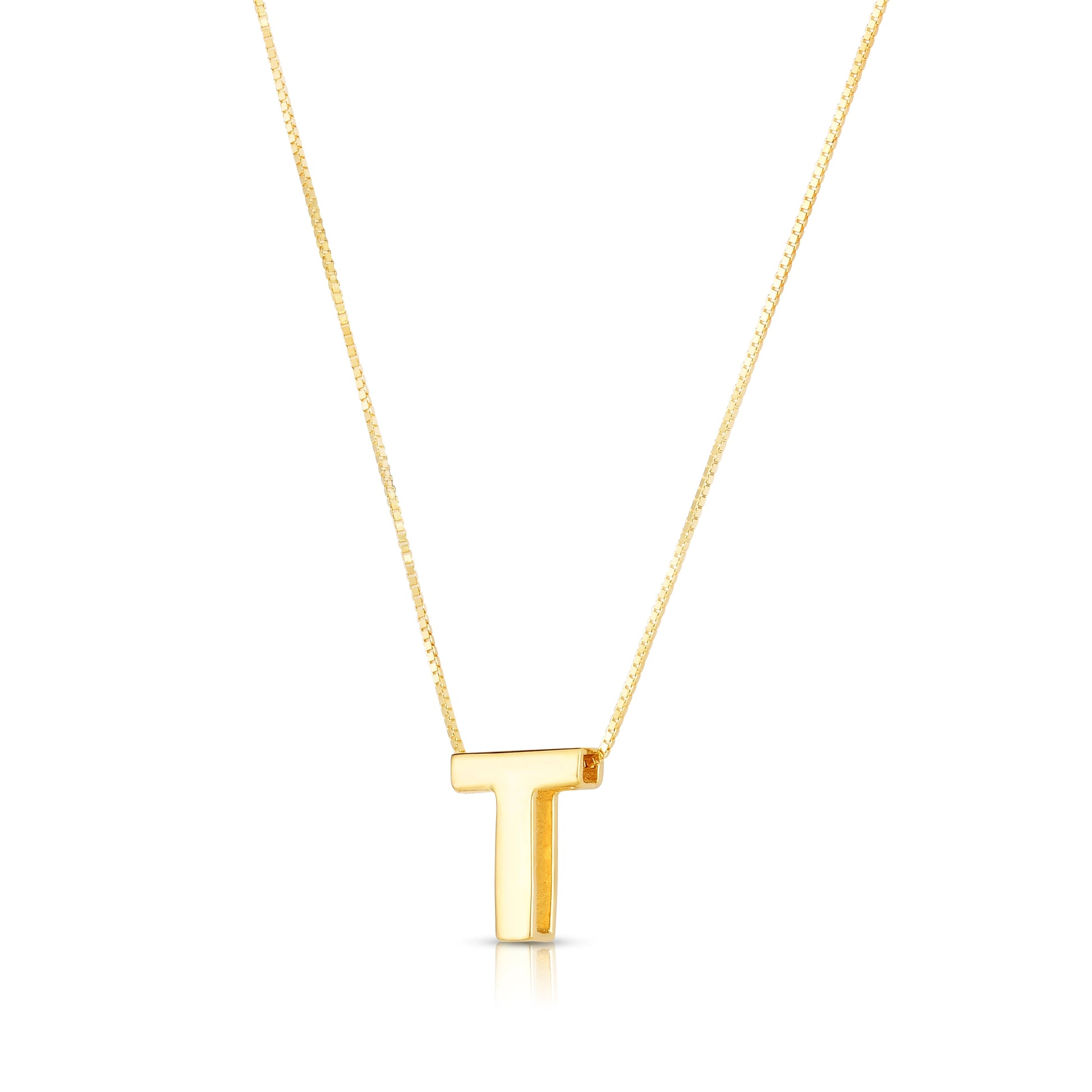 Royal Chain 14K Gold Block Letter Initial T Necklace RCT10969