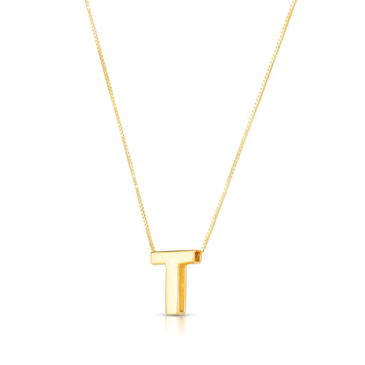 Royal Chain 14K Gold Block Letter Initial T Necklace RCT10969