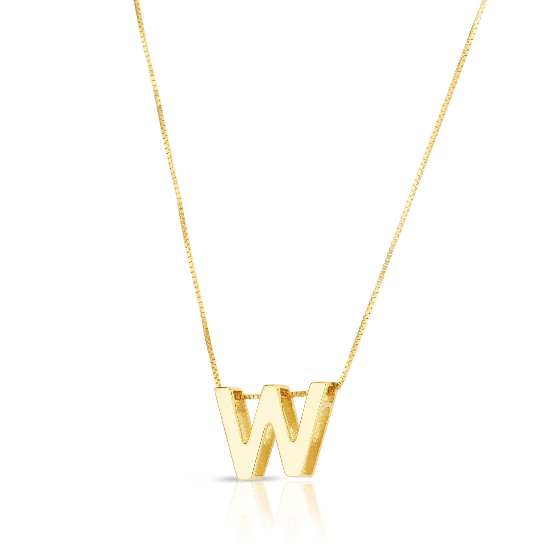 Royal Chain 14K Gold Block Letter Initial W Necklace RCW10969
