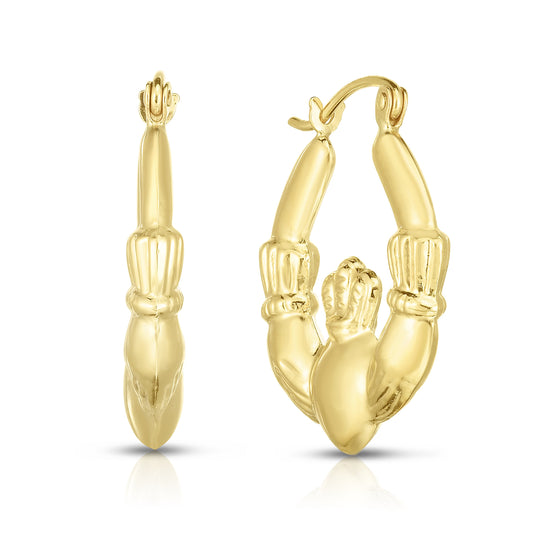 Royal Chain 14K Gold Polished Claddagh Back to Back Hoop Earring S779