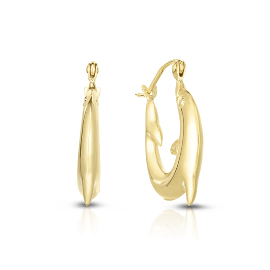 Royal Chain 14K Gold Small Dolphin Back to Back Hoop Earring S907