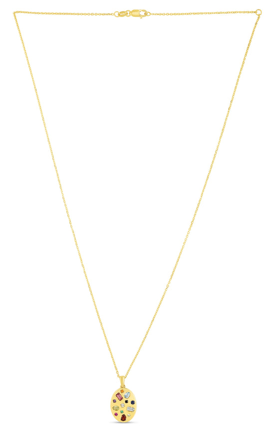 Royal Chain 14K Gold Gemstone Inlay Oval Necklace SET3181