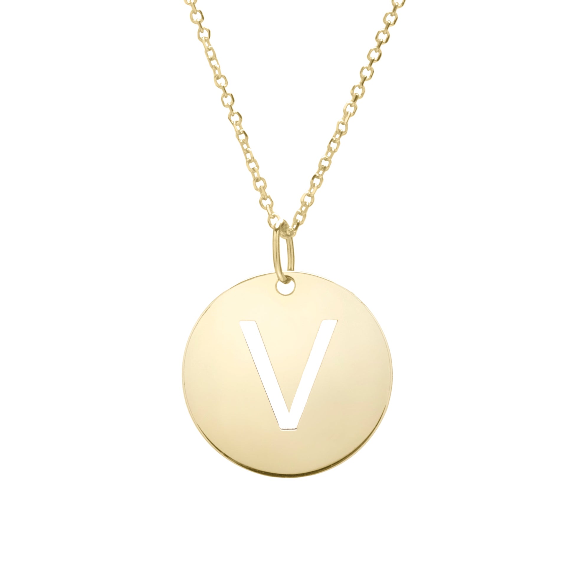 Royal Chain 14K Gold Disc Initial V Necklace SETV2932