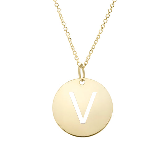 Royal Chain 14K Gold Disc Initial V Necklace SETV2932