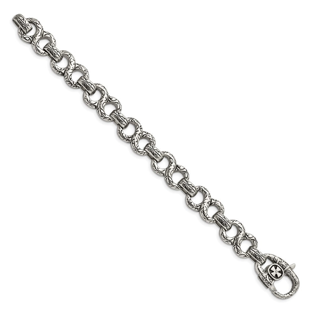Chisel Stainless Steel Antiqued Polished and Textured 8.5 inch Infinity Symbol Link Bracelet SRB1037-8.5