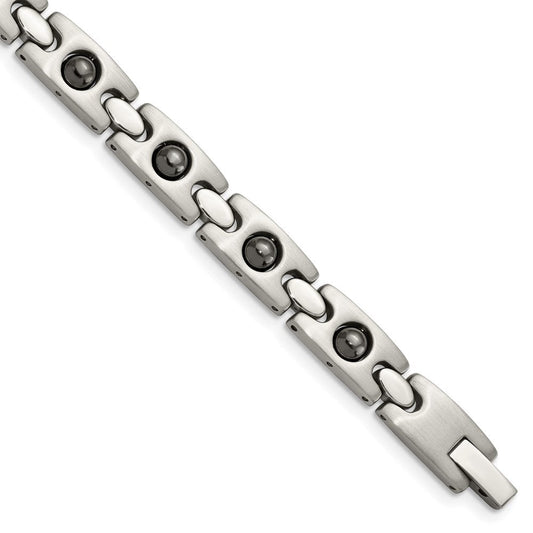 Chisel Stainless Steel Brushed and Polished with Magnetic Ball Accent 8.5 inch Link Bracelet SRB105-8.5