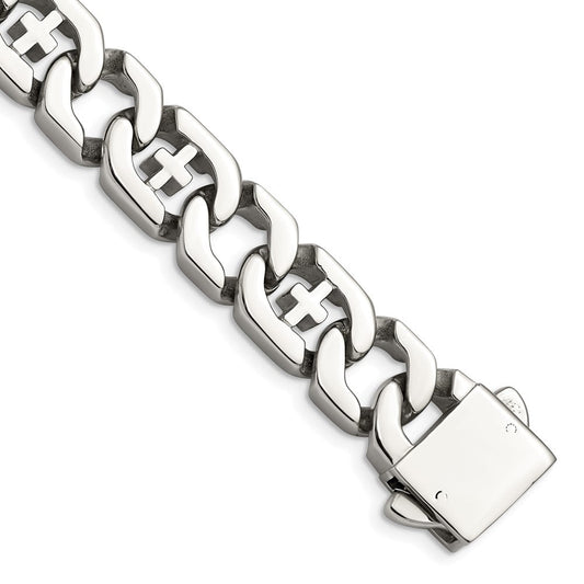 Chisel Stainless Steel Polished Crosses 8.5 inch Link Bracelet SRB1061-8.5