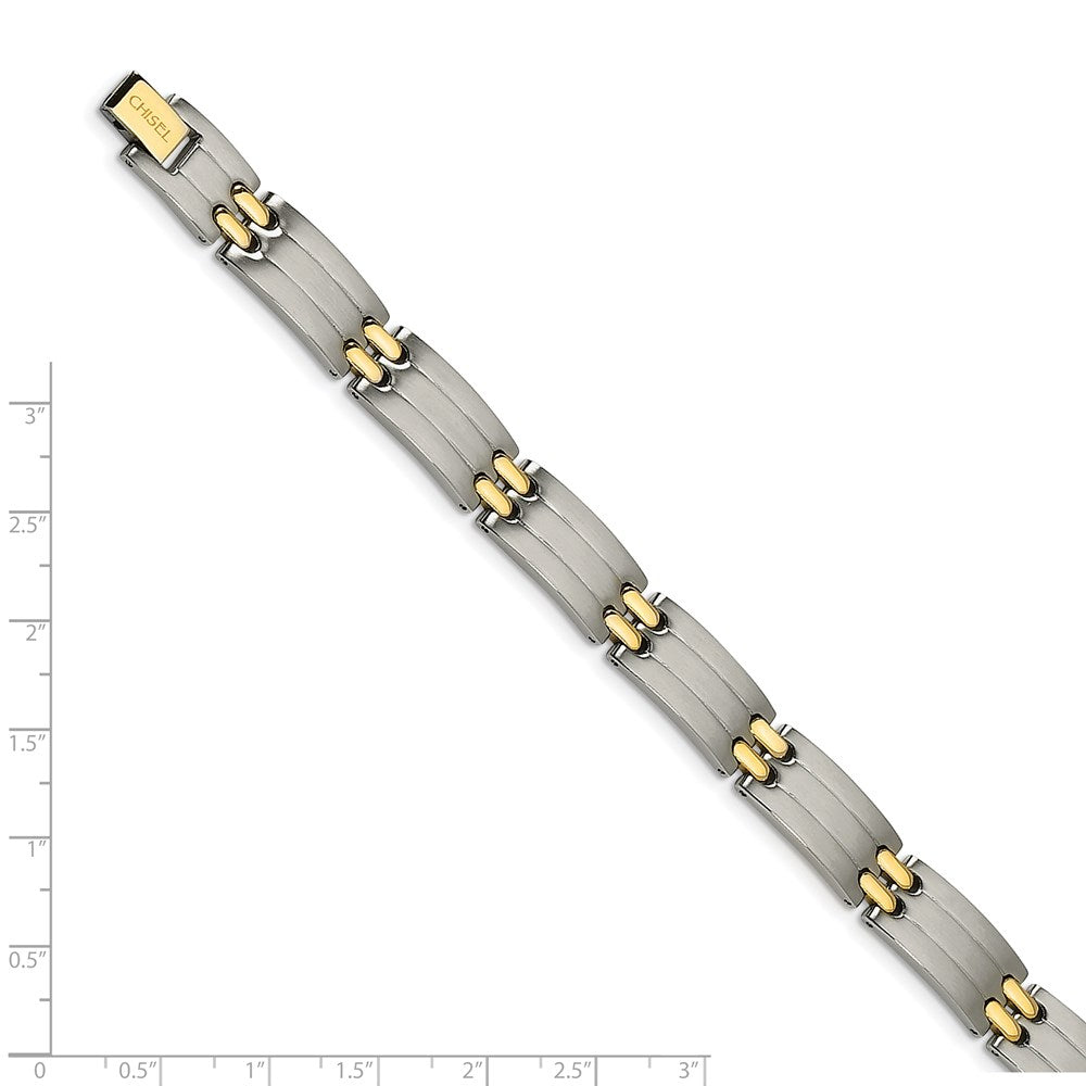 Chisel Stainless Steel Brushed and Polished Yellow IP-plated 8.75 inch Link Bracelet SRB110-8.75