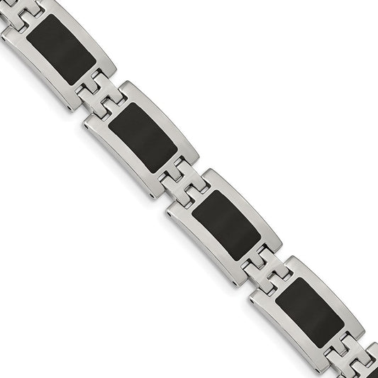 Chisel Stainless Steel Polished with Black Enamel 9 inch Link Bracelet SRB112-9
