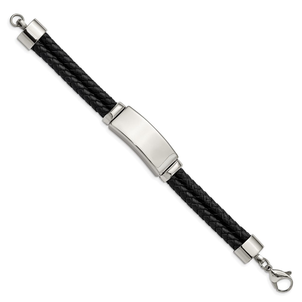 Chisel Stainless Steel Polished Black Woven Leather Multi Strand 8.25 inch ID Bracelet SRB1255-8.25