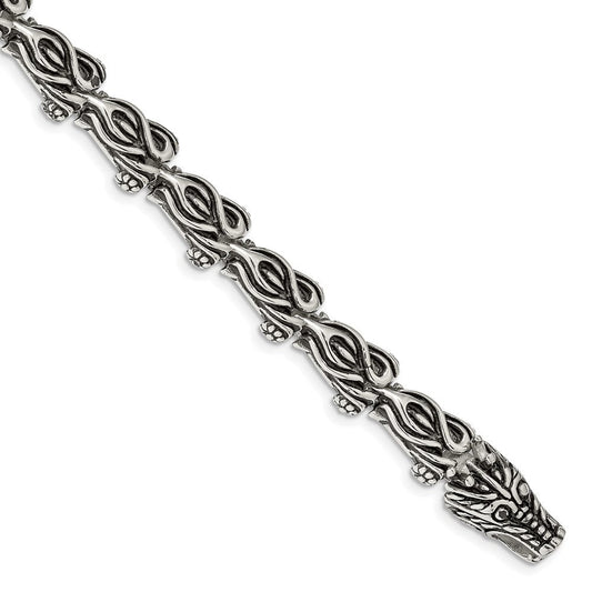 Chisel Stainless Steel Antiqued and Polished Dragon 8.75 inch Bracelet SRB1266-8.25