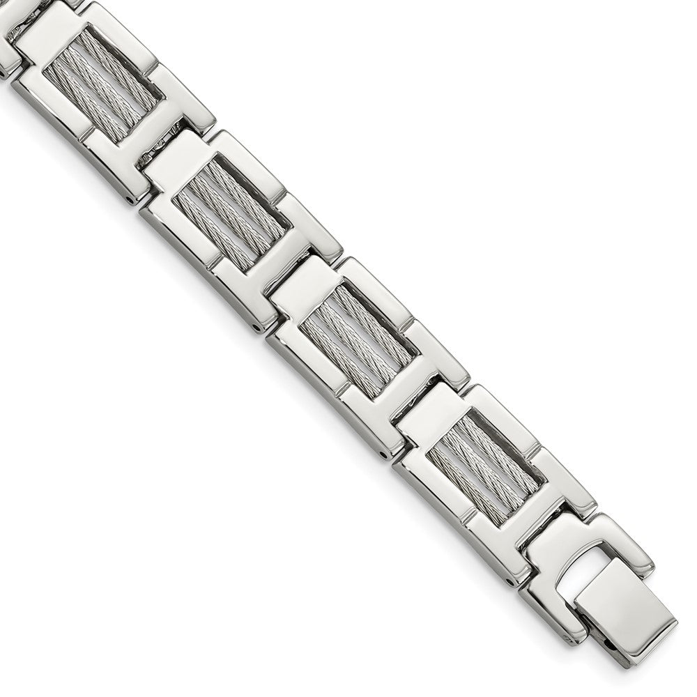 Chisel Stainless Steel Brushed and Polished with Cable Inlacy 8.5 inch Link Bracelet SRB127-8.5