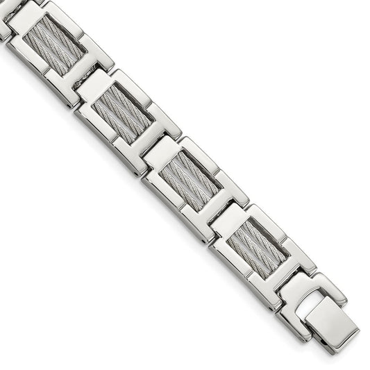 Chisel Stainless Steel Brushed and Polished with Cable Inlacy 8.5 inch Link Bracelet SRB127-8.5