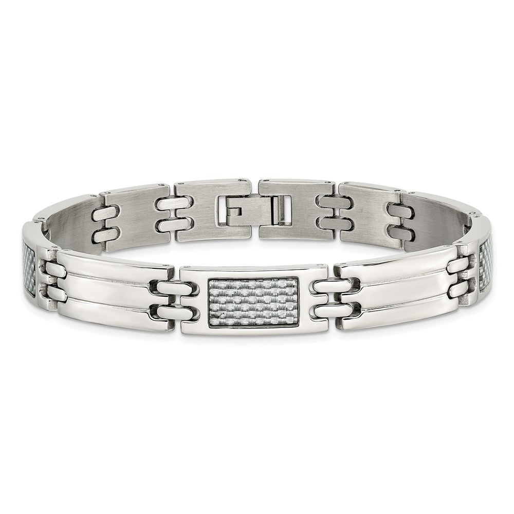 Chisel Stainless Steel Polished with Grey Carbon Fiber Inlay 8.5 inch Link Bracelet SRB1288-8.5