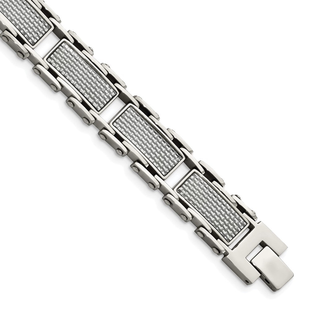 Chisel Stainless Steel Polished with Grey Carbon Fiber Inlay 8.5 inch Link Bracelet SRB1292-8.5
