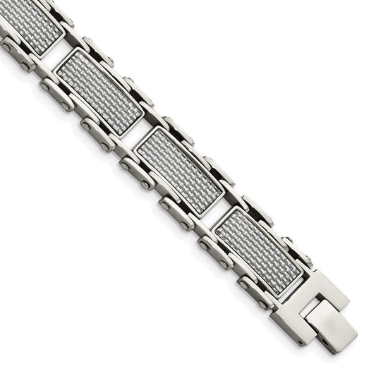 Chisel Stainless Steel Polished with Grey Carbon Fiber Inlay 8.5 inch Link Bracelet SRB1292-8.5