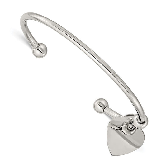 Chisel Stainless Steel Polished with Heart Charm Cuff Bangle SRB1325