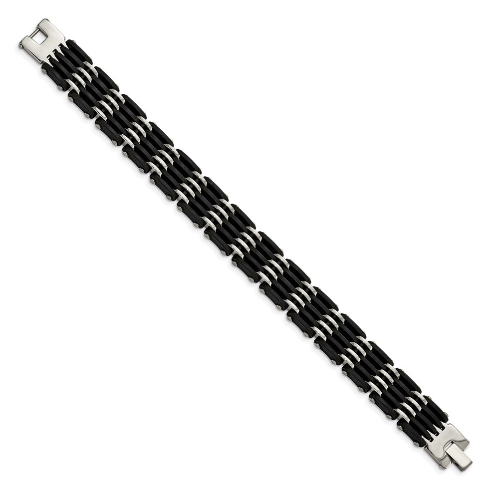 Chisel Stainless Steel Polished with Black Rubber 8.25 inch Link Bracelet SRB1372-8.25